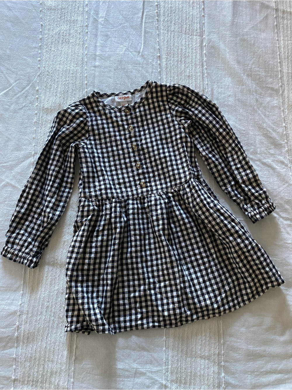 Cat & Jack Black and White with Gold Gingham Long-Sleeve Dress